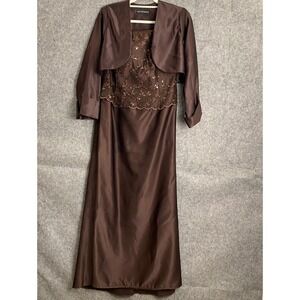 Scott McClintock Brown Sequin Gown 2 Piece Jacket Dress Set S 14 NWT Fall Formal
